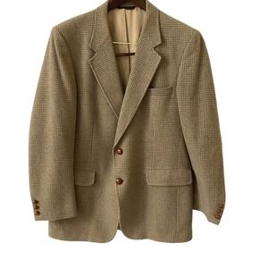 Vintage Camel Hair Tweed Sport Coat Mens Gold Brown Houndstooth Check 42 Long